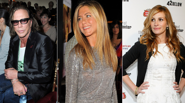 Mickey Rourke, Jennifer Aniston and Julia Roberts