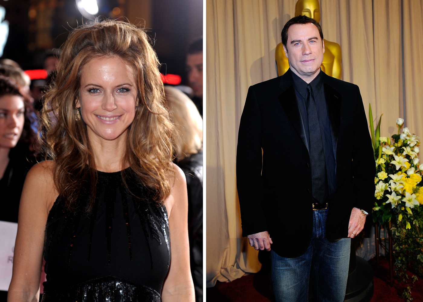 Kelly Preston and John Travolta in his Oscar jeans