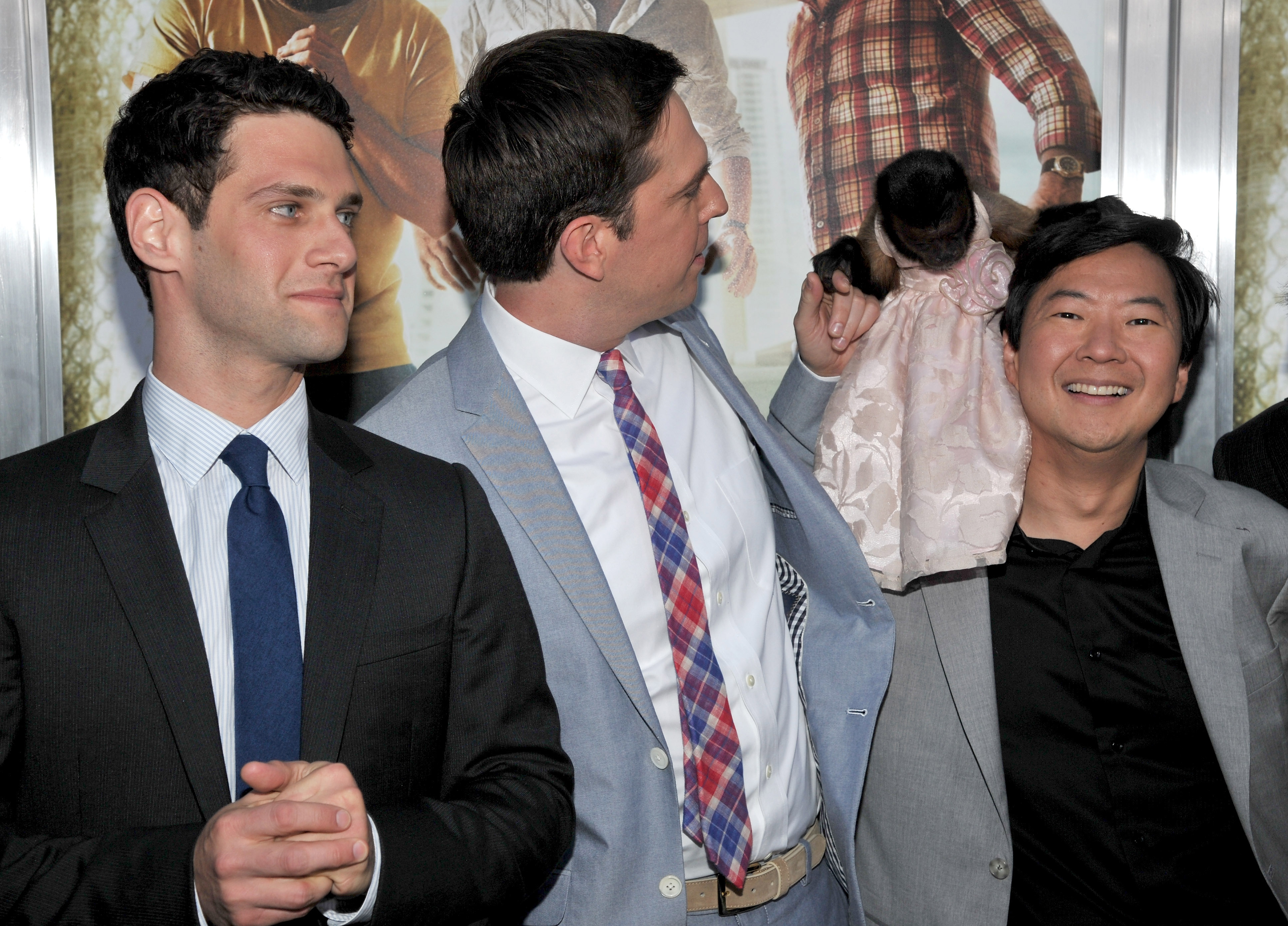 Justin Bartha, Ed Helms, and Ken Jeong — with Crystal the monkey! — arrive at ‘The Hangover Part II’ Los Angeles Premiere at Grauman’s Chinese Theatre in Hollywood on May 19, 2011