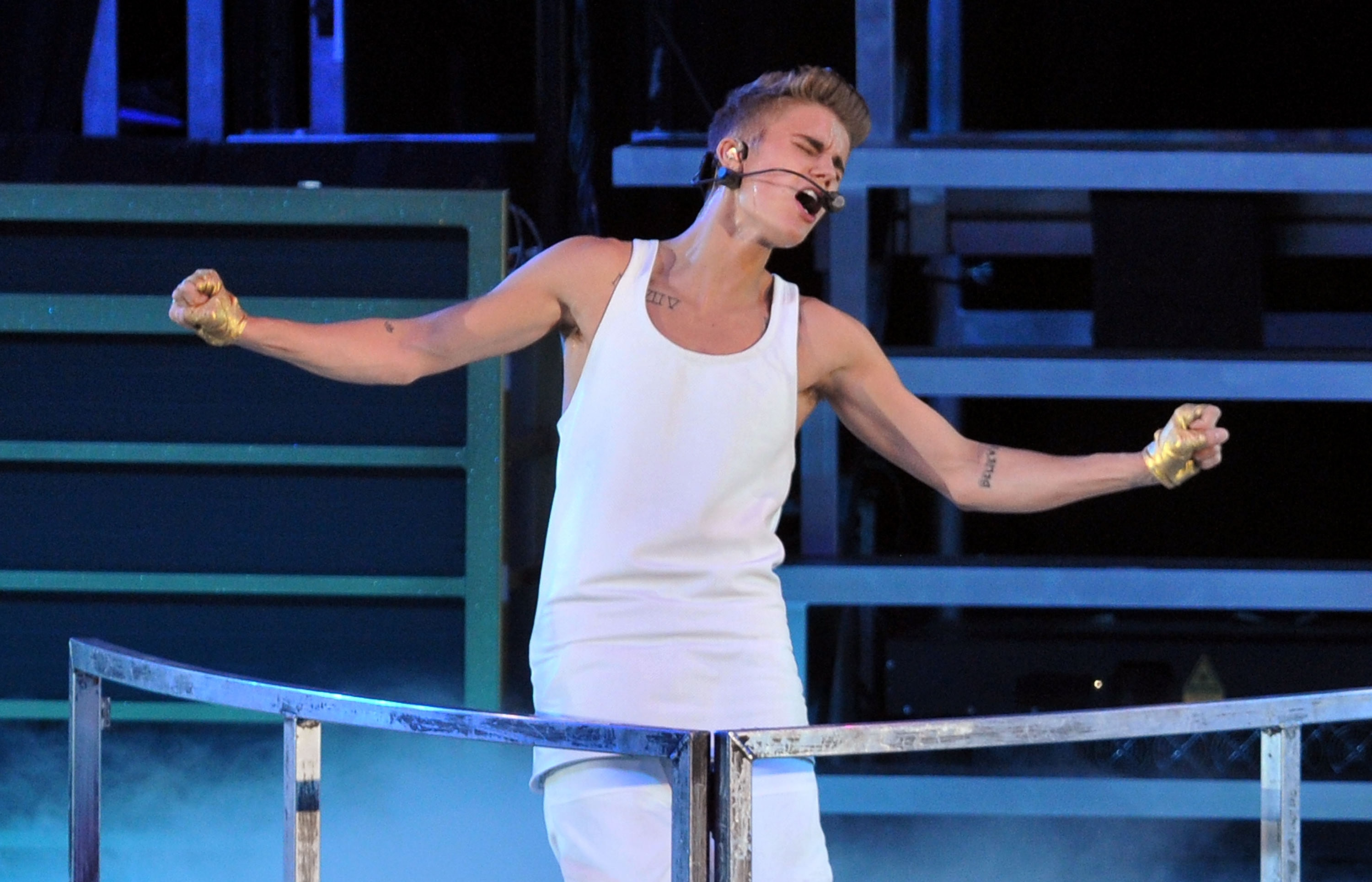 Justin Bieber performs live on stage at 02 Arena on March 4, 2013 in London