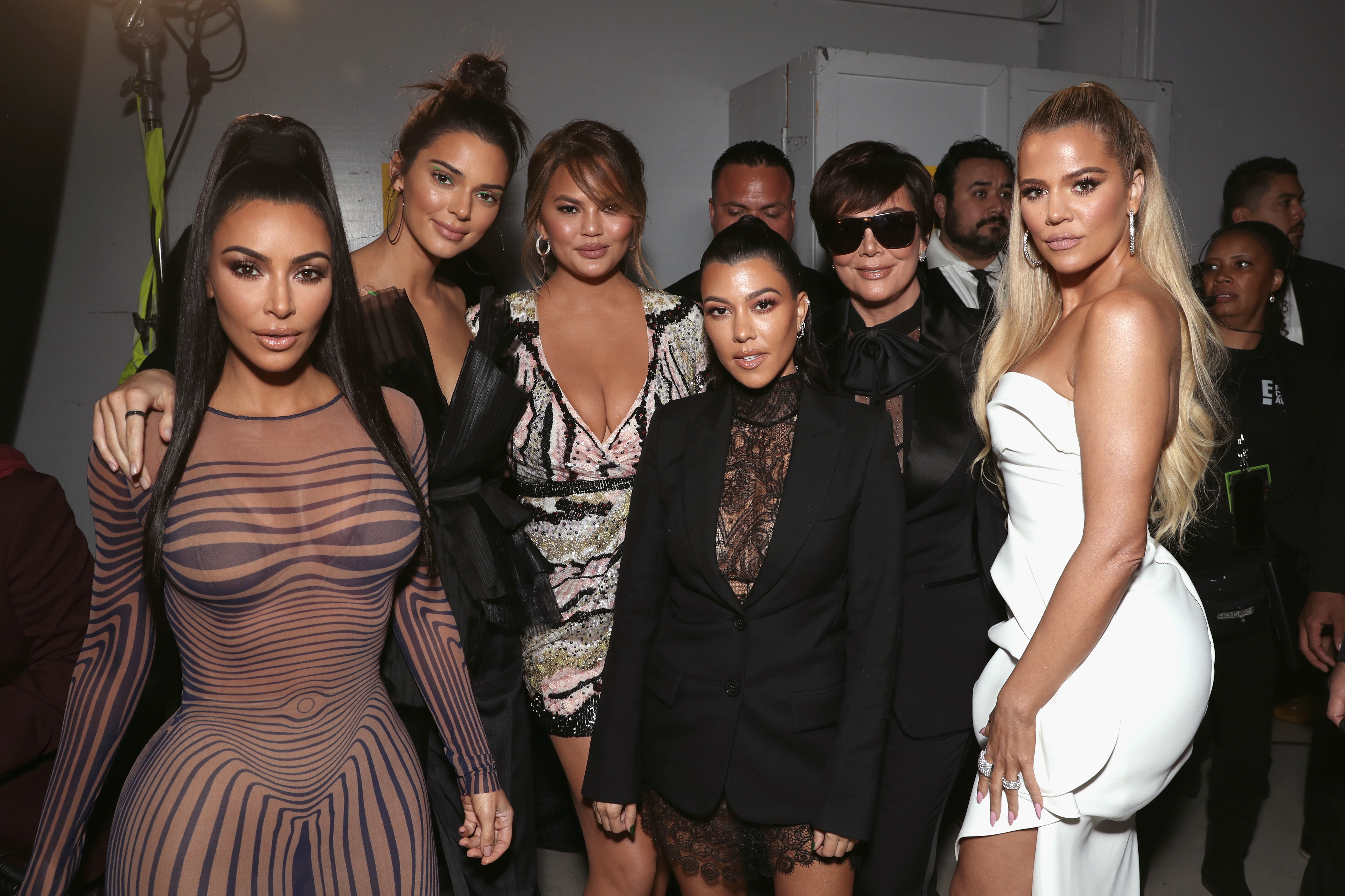 Kim Kardashian, Kendall Jennerr, Chrissy Teigen, Kourtney Kardashian, Kris Jenner and Khloe Kardashian backstage during the 2018 E! People's Choice Awards