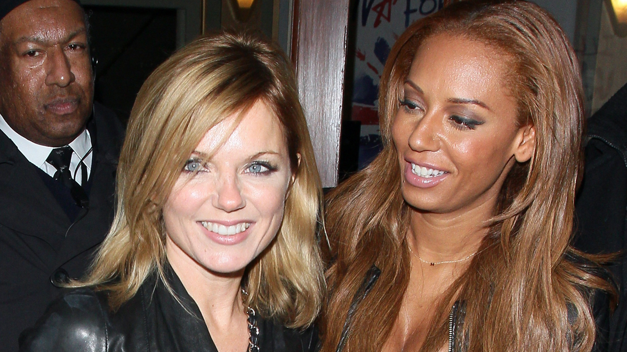 Geri Halliwell and Mel B of the Spice Girls pose