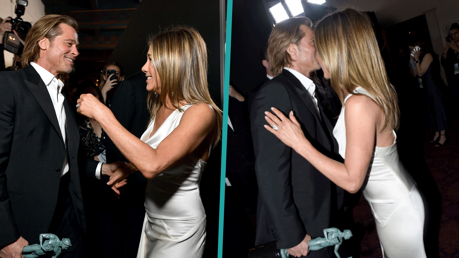 Brad Pitt And Jennifer Aniston Celebrate SAG Awards Win Together See