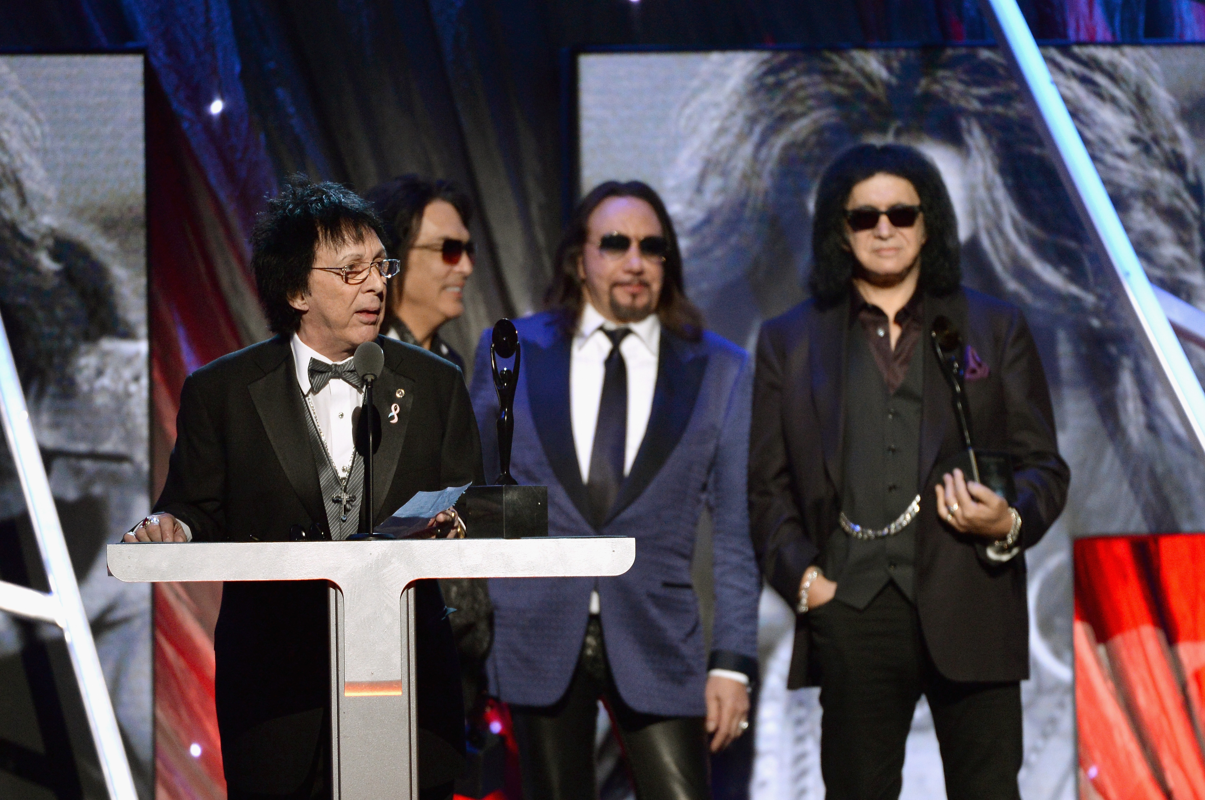 Peter Criss of KISS speaks onstage at the 29th Annual Rock And Roll Hall Of Fame Induction Ceremony at Barclays Center of Brooklyn on April 10, 2014