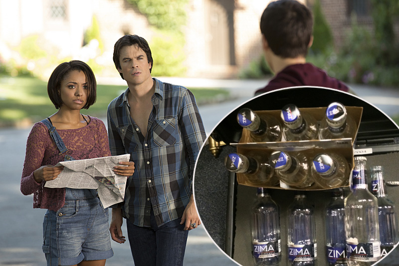 Bonnie, Damon, Kai and the Zima bottles from ‘The Vampire Diaries’ set
