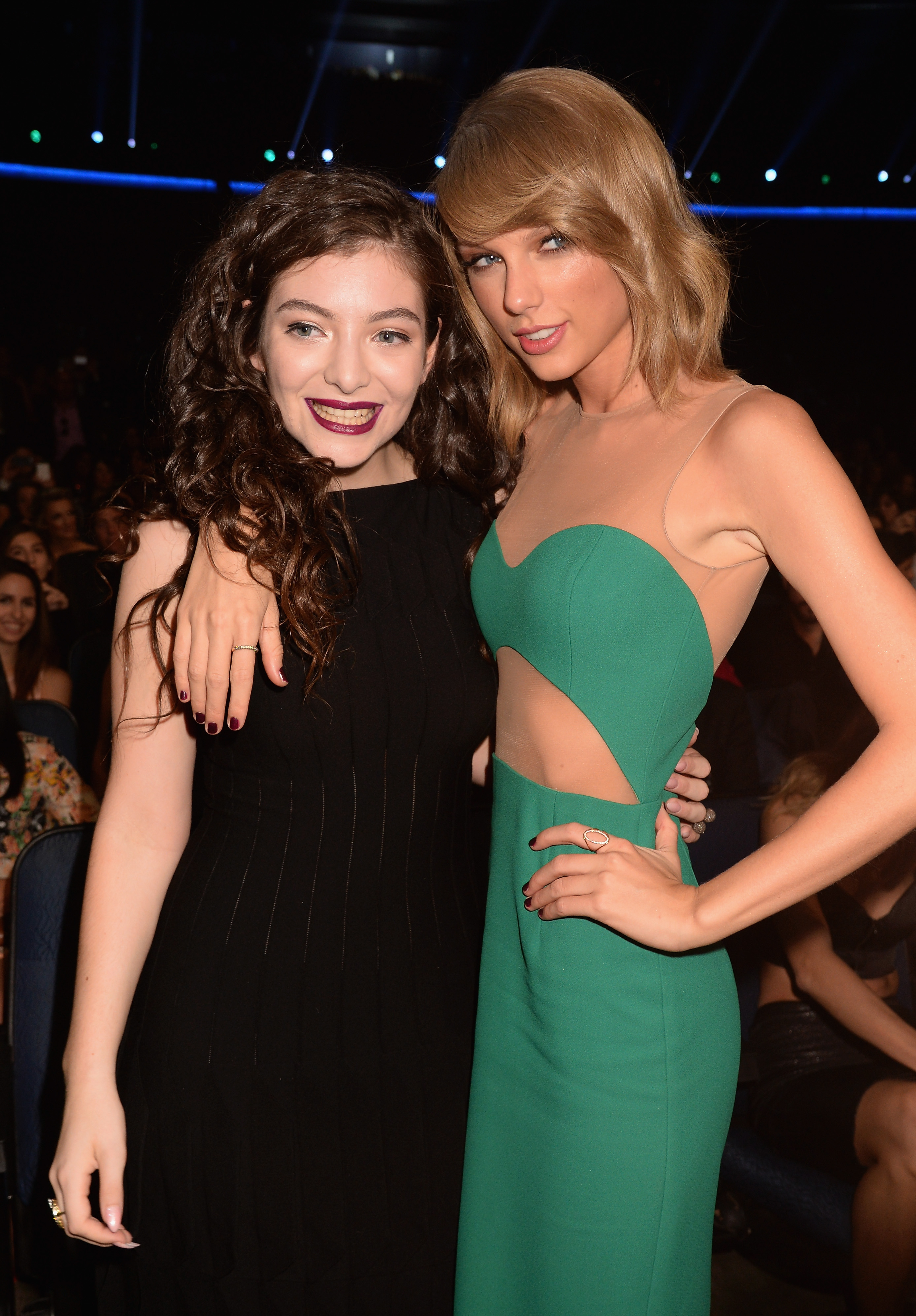Lorde and Taylor Swift attend the 2014 American Music Awards at Nokia Theatre L.A. Live on November 23, 2014 in Los Angeles