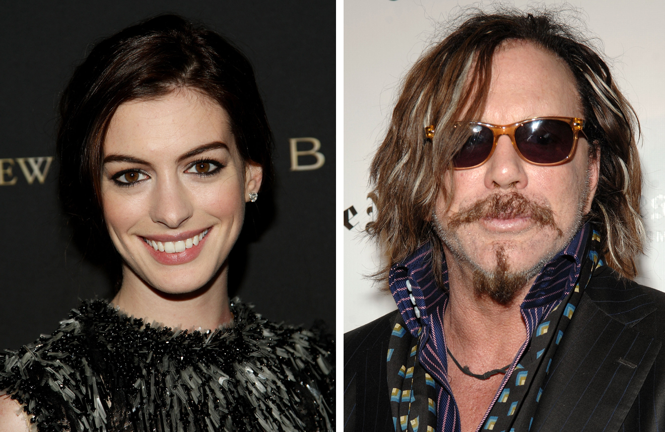 First-time Oscar nominees Anne Hathaway and Mickey Rourke