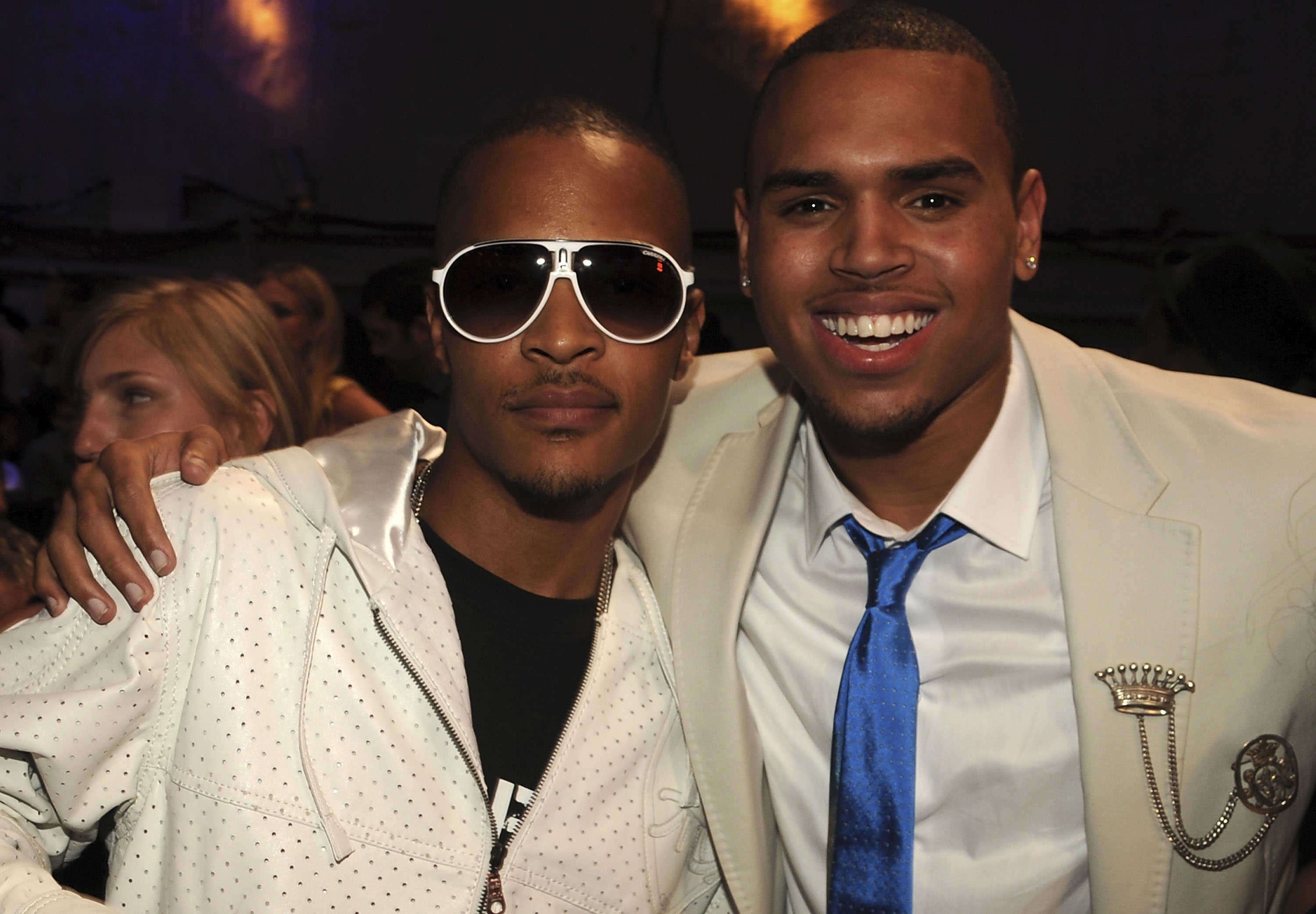 T.I. and Chris Brown at the 2008 MTV Video Music Awards at Paramount Pictures Studios on September 7, 2008 in Los Angeles, California