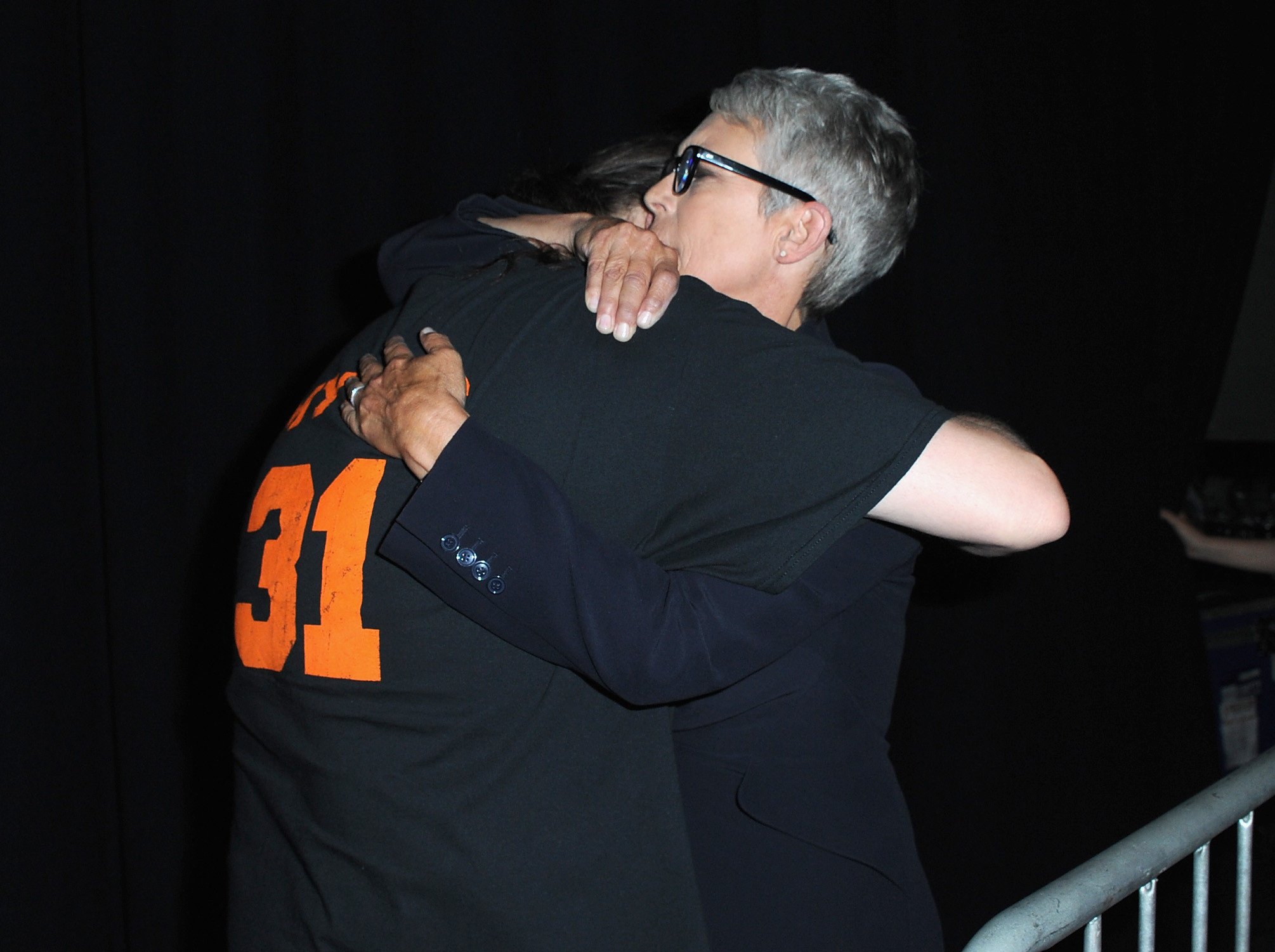 Jamie Lee Curtis speaks with fan Jeffrey Scott in the audience at Universal Pictures’ ‘Glass’ and ‘Halloween’ panels during Comic-Con International 2018 at San Diego Convention Center on July 20, 2018 in San Diego,