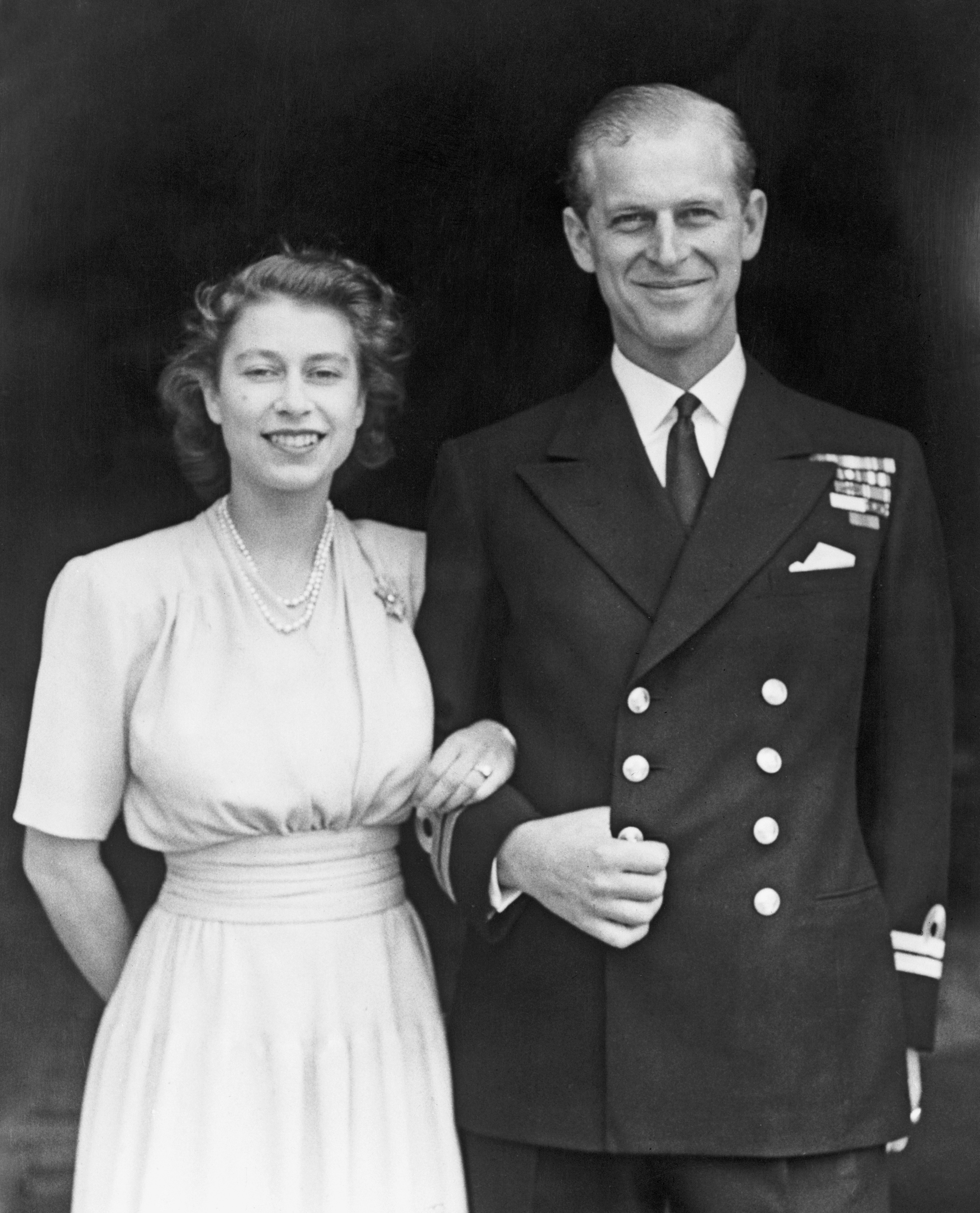 Princess Elizabeth and Prince Philip, Duke of Edinburgh at Buckingham Palace, London shortly after they announced their engagement