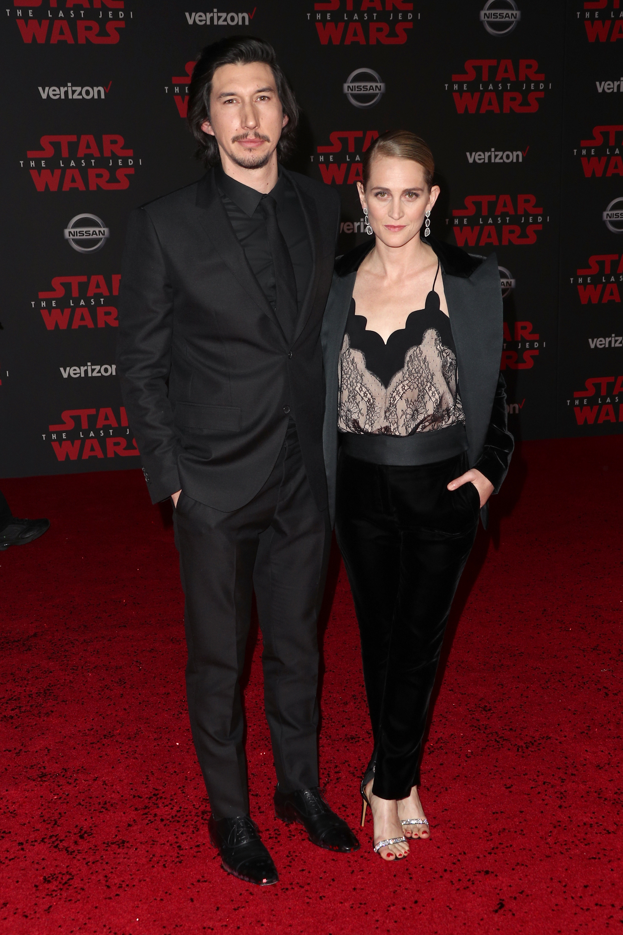 Adam Driver and Joanne Tucker attend the premiere of Disney Pictures and Lucasfilm’s ‘Star Wars: The Last Jedi’ at The Shrine Auditorium on December 9, 2017 in Los Angeles