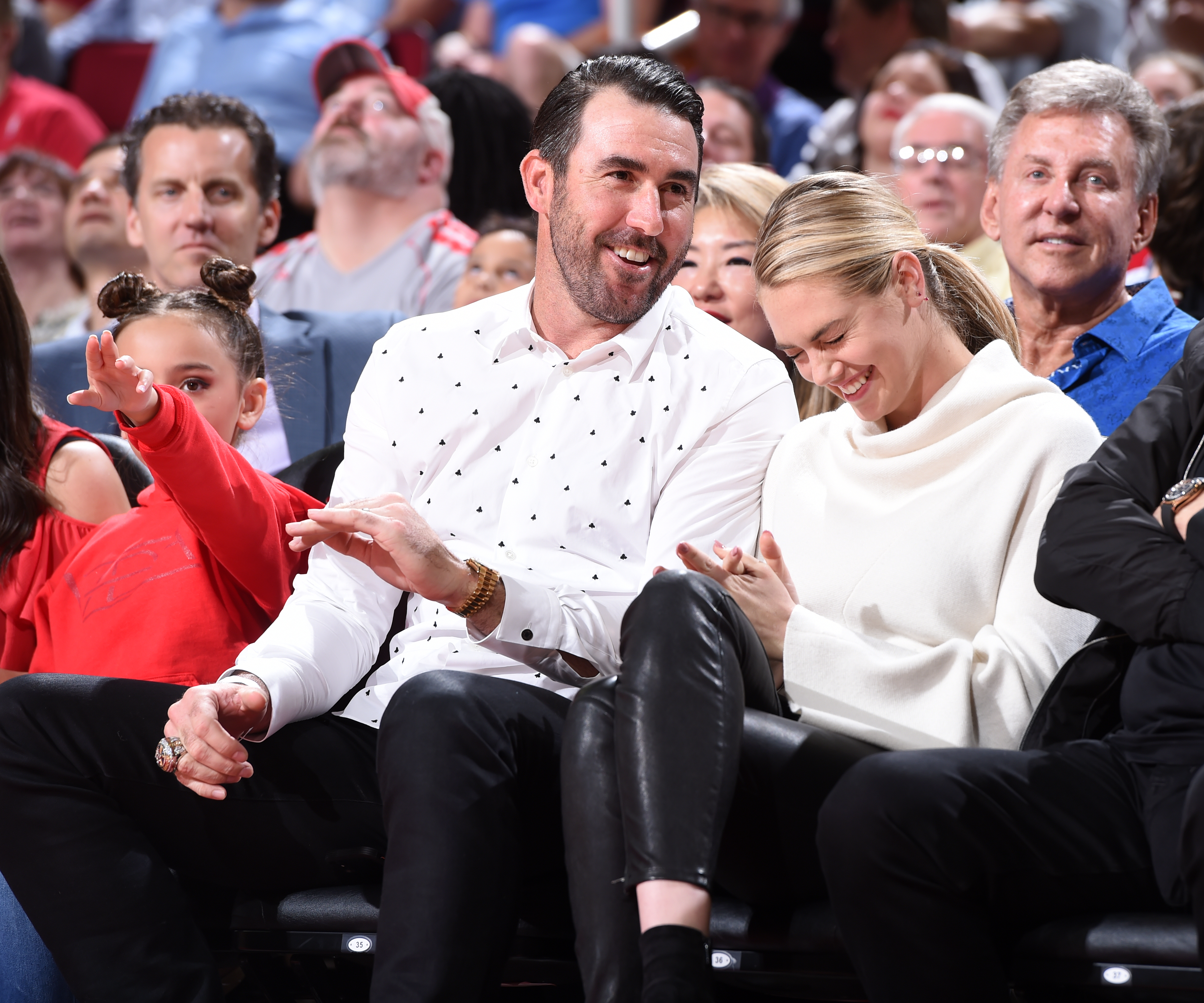 <p>Newlyweds Kate Upton and Justin Verlander are absolutely smitten with each other!</p>
<p>The adorable couple, who wed last year in Tuscany, had the look of love on Wednesday night as they stepped out to watch the Houston Rockets take on the Minnesota Timberwolves. The couple was spotted sharing tons of laughs and smiles as they sat court side at the game. Kate was also eyed laughing as her main squeeze tossed T-shirts into the stands for fans. </p>
<p>Justin, who is a pitcher for the Houston Astros, definitely was the right man for the job!</p>
<p>The duo definitely are big fans of the Rockets. They were spotted at the matchup against the Portland Trail Blazers on April 5 sharing some fun court side antics and PDA. </p>
<p>Aww — can these two get any cuter? </p>