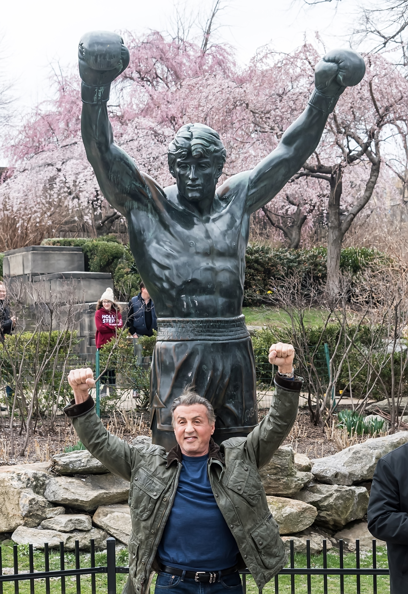 Sylvester Stallone Visits Rocky Statue on April 6, 2018 in Philadelphia, Pennsylvania