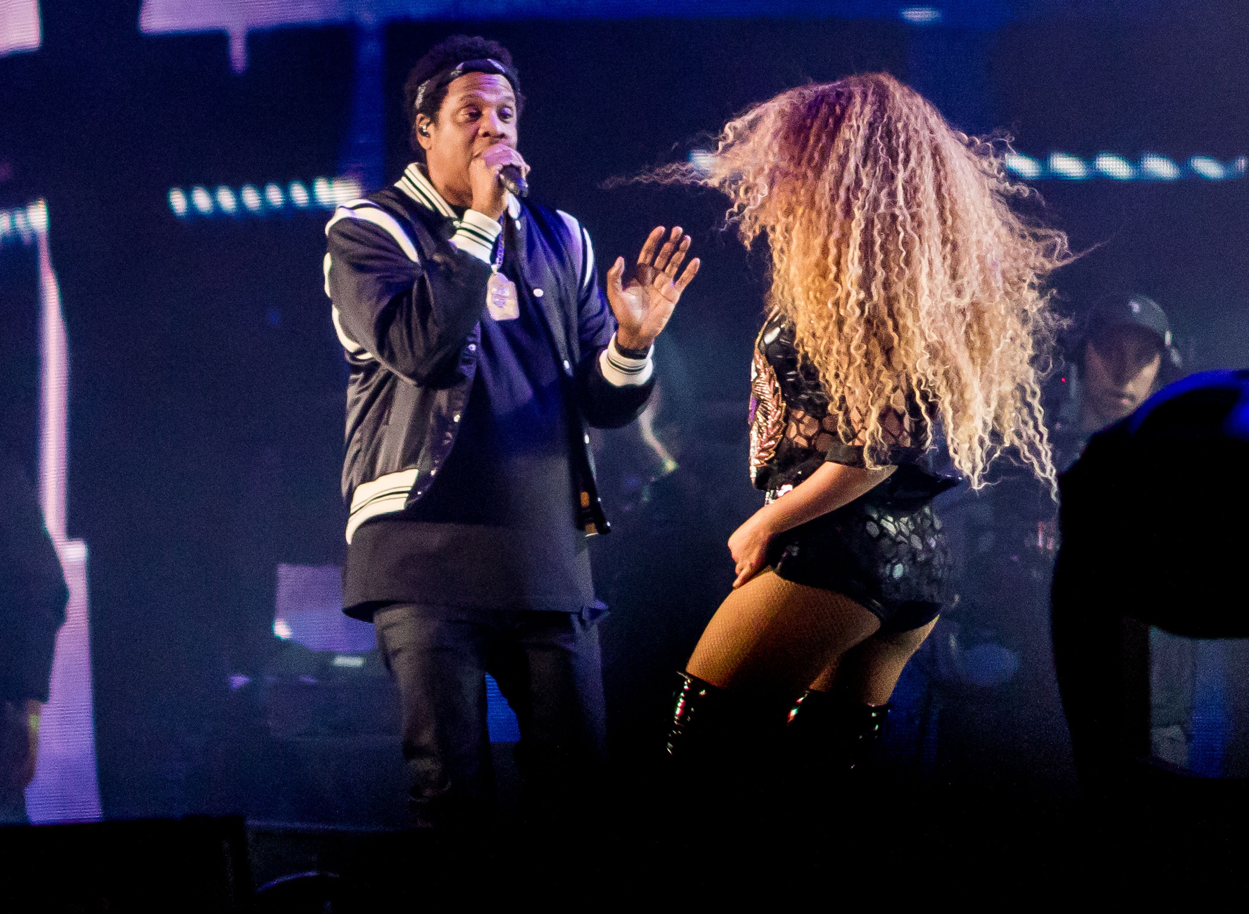 Beyonce performs with Jay-Z Saturday during the Coachella Music and Arts Festival in Indio, Calif