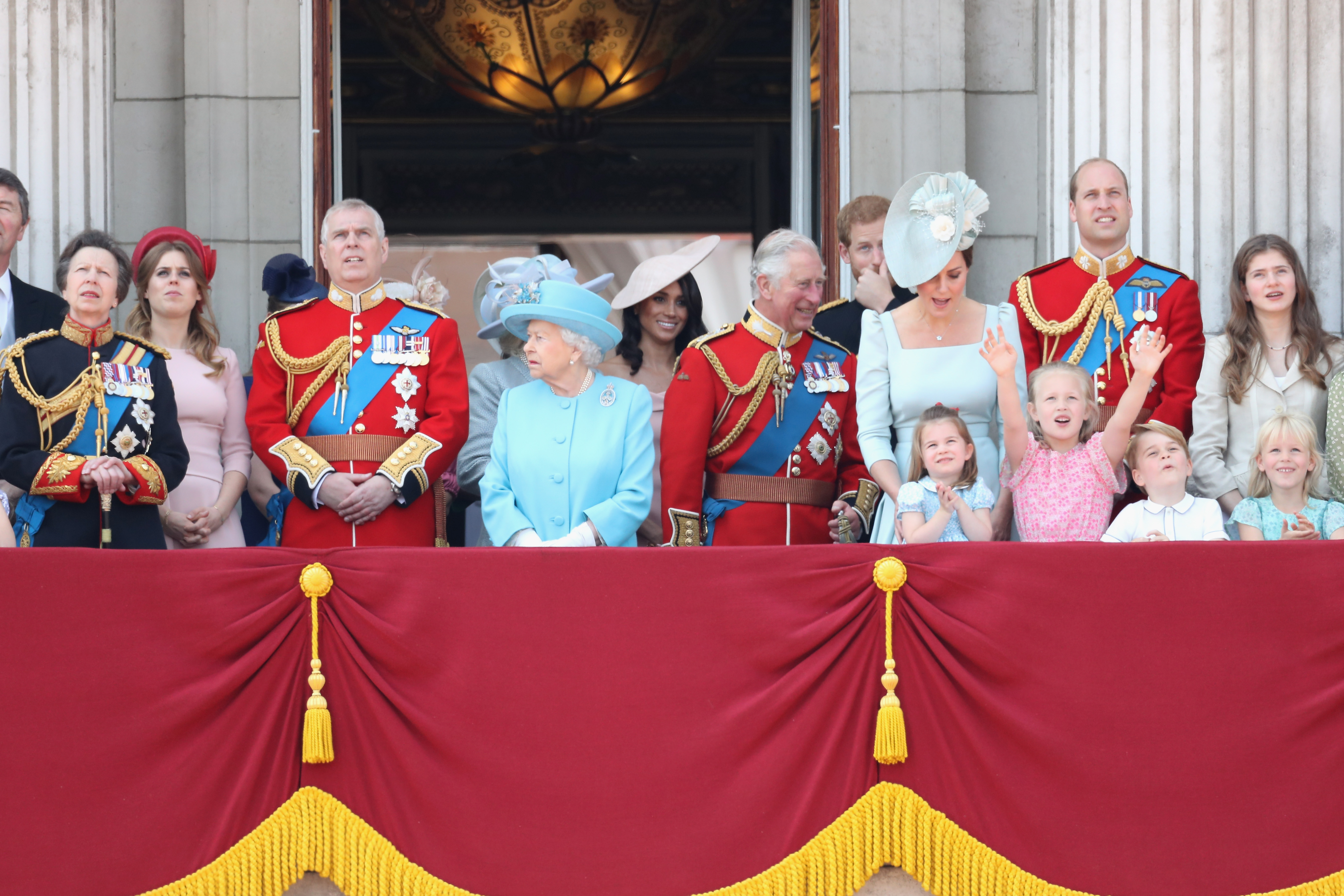 Princess Anne, Princess Royal, Princess Beatrice, Lady Louise Windsor, Prince Andrew, Duke of York, Queen Elizabeth II, Meghan, Duchess of Sussex, Prince Charles, Prince of Wales, Prince Harry, Duke of Sussex, Catherine, Duchess of Cambridge, Prince Willi