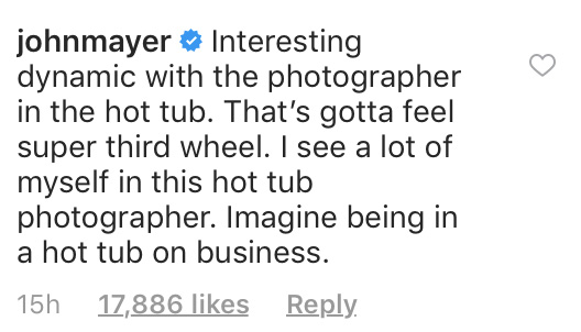 John Mayer’s comment on Justin Bieber’s Instagram post, July 2018