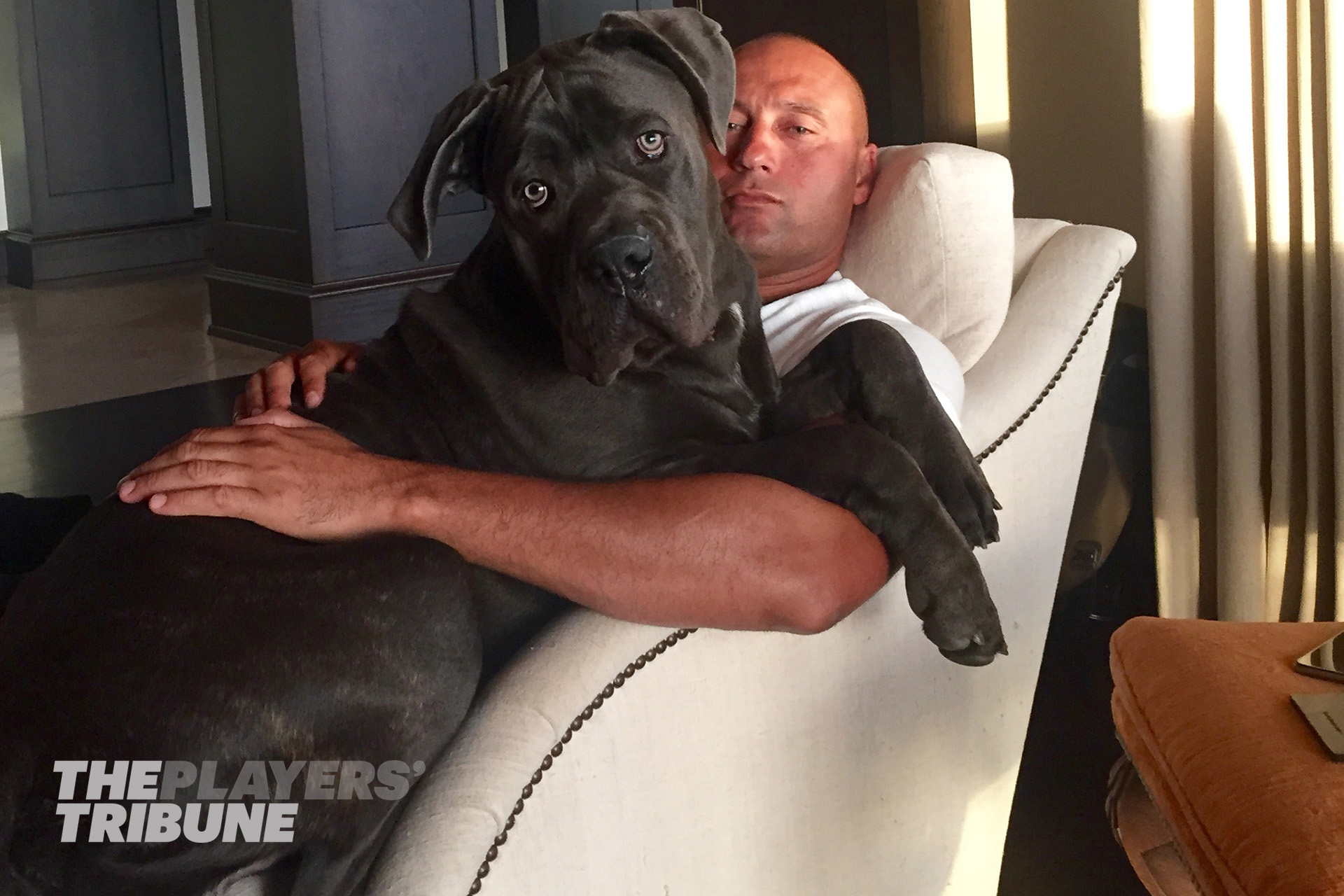 Derek Jeter and his dog Kane, in a photo posted on The Players’ Tribune