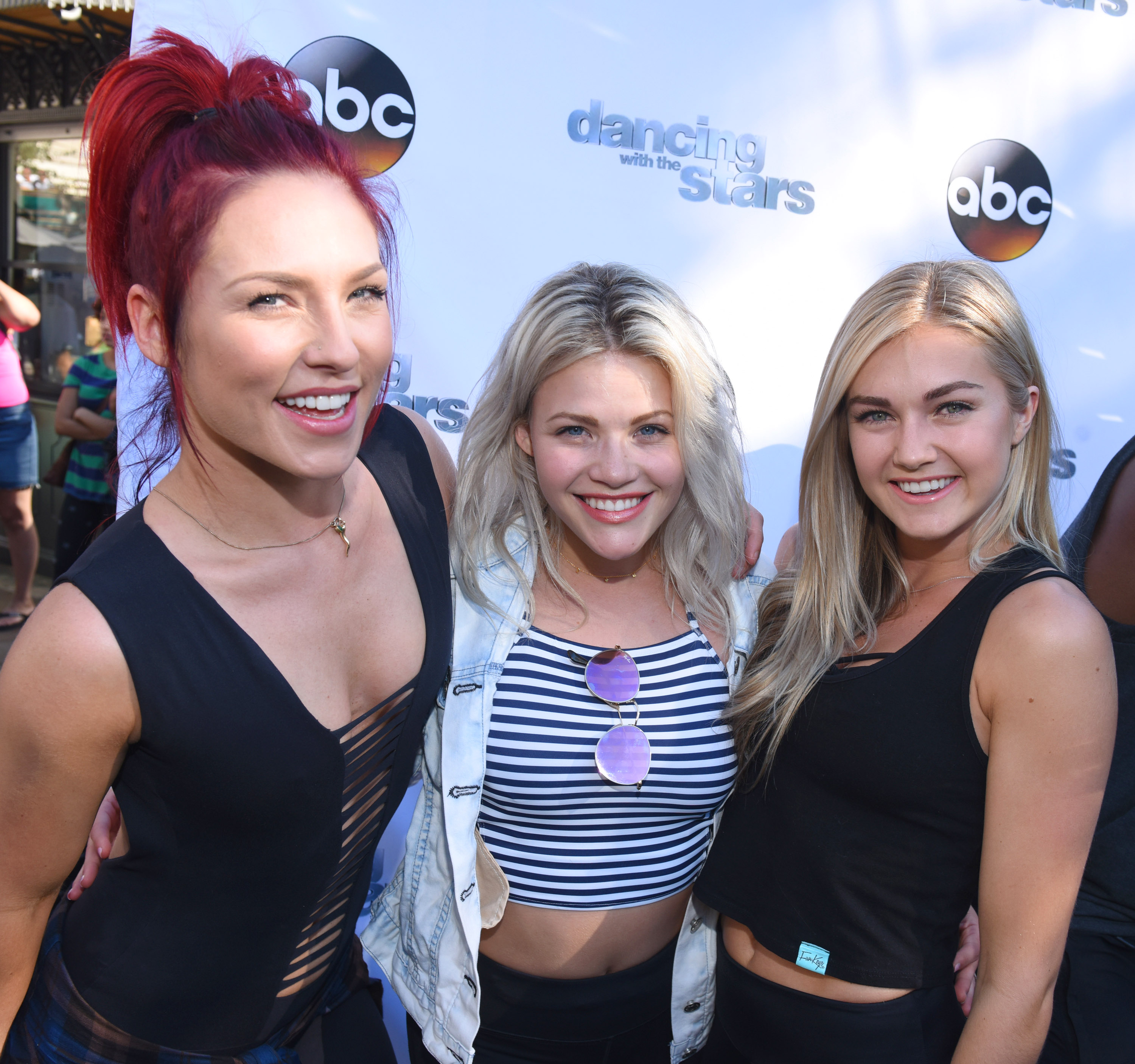 Sharna Burgess, Witney Carson and Lindsay Arnold attend The Grove hosts ‘Dancing with the Stars’ Dance Lab With pros Val Chmerkovskiy, Whitney Carson and Sharna Burgess at The Grove on August 17, 2016 in Los Angeles