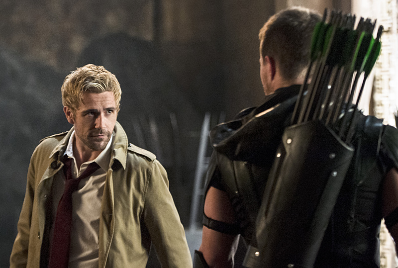 Matt Ryan as Constantine and Stephen Amell as The Arrow in ‘Arrow’ Season 4, Episode 4 — ‘Haunted’