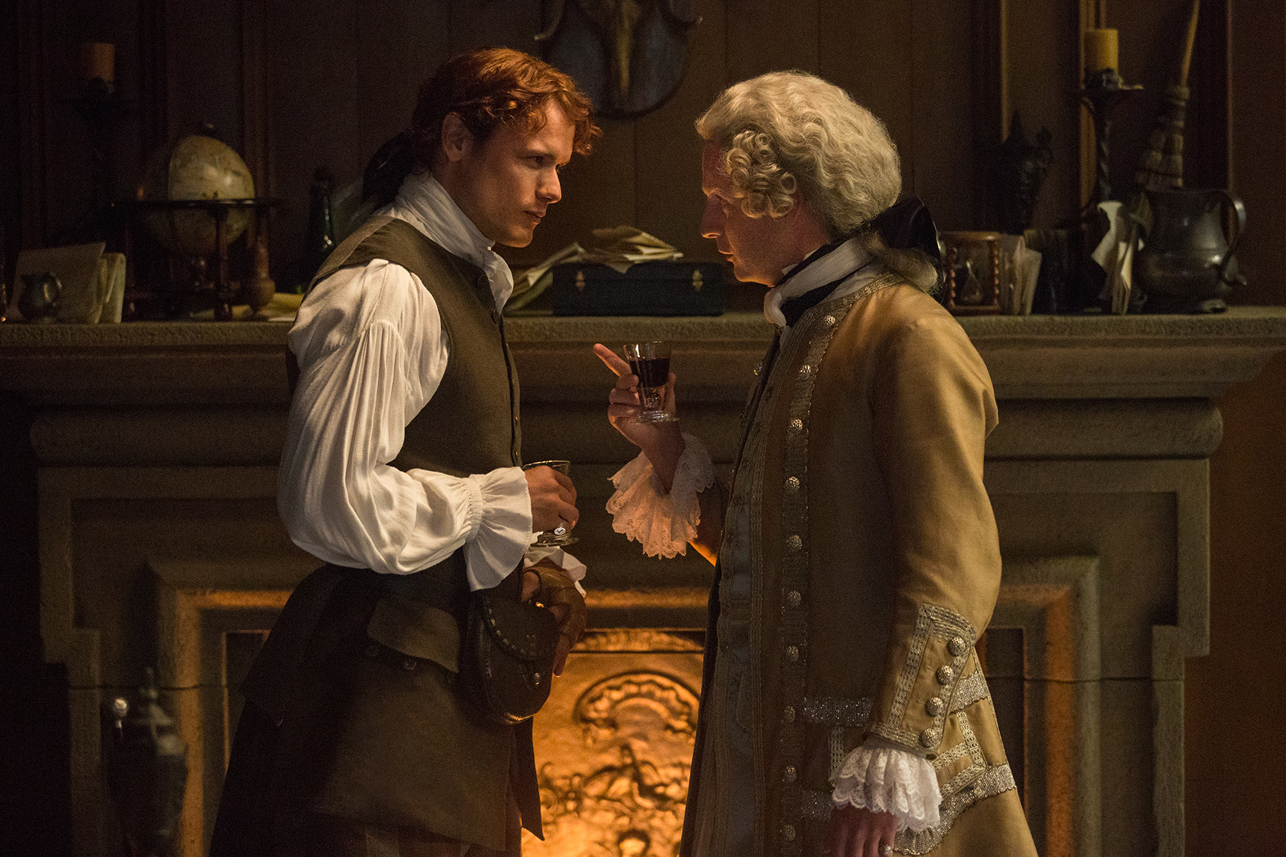 Sam Heughan as Jamie Fraser and Andrew Gower as Prince Charles Stuart in ‘Outlander’ Season 2, Episode 5 — ‘Untimely Resurrection’